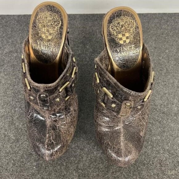 BOGO Vince Camuto Sz 6 Christies Brown Distressed Leather Platform Clogs Mules - Picture 3 of 7
